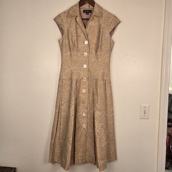 Liz Claiborne Dresses & Skirts - VTG 1950’s Style Liz Claiborne Fit N Flare Cotton Dress Size 4 Tan Floral 90's